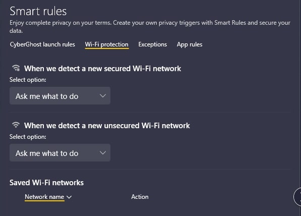 smartrules wifiprotection cyberghostvpn