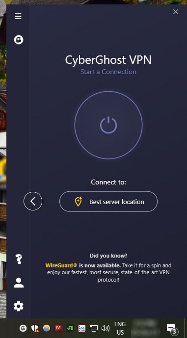 taskbar button cyberghost vpn