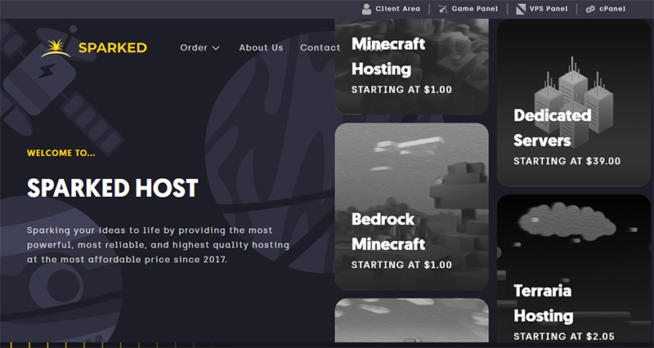 sparked host minecraft server hosting