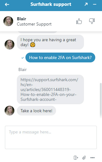 surfshark customer support