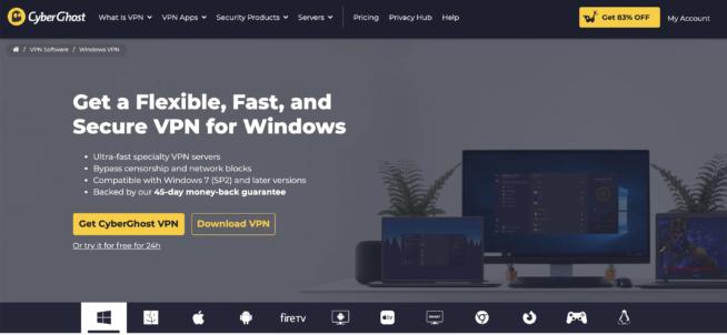 CyberGhost Windows 10 VPN