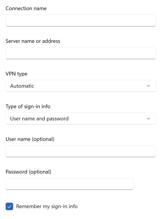 Windows 10 VPN Required Info