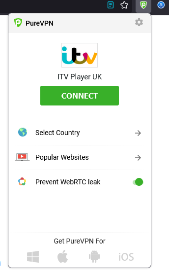purevpn browser extension main screen