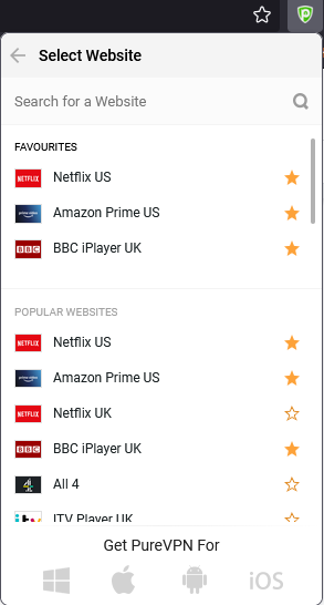 purevpn browser extension popular websites