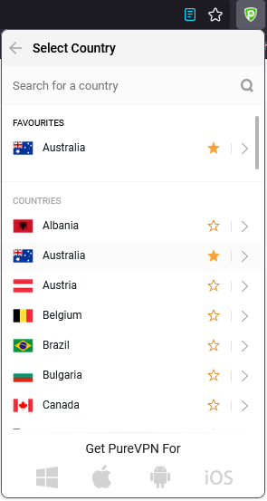 purevpn browser extension select country