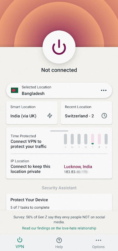 expressvpn mobile app home screen