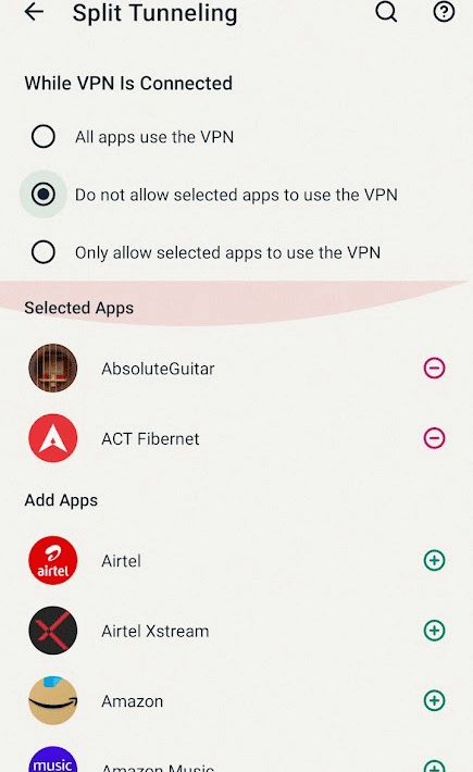 expressvpn split tunneling mobile app