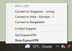 expressvpn taskbar menu desktop app