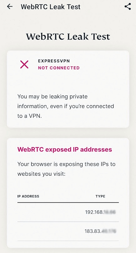 expressvpn webrtc leak test mobile app