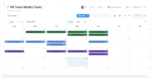 Calendar view in Monday tool