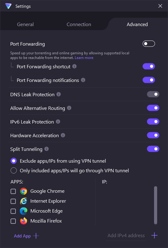 advanced settings desktop app protonvpn