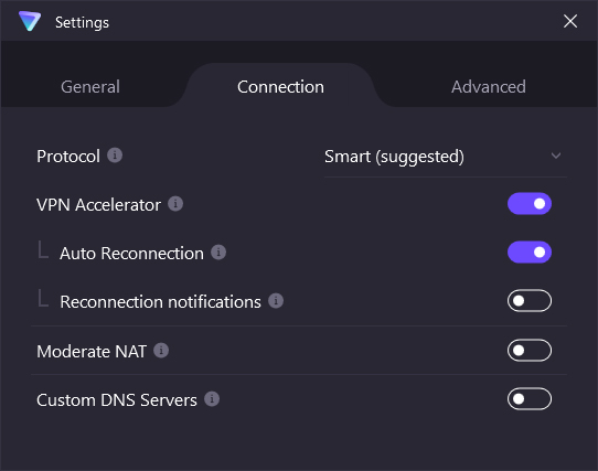 connection settings desktop app protonvpn