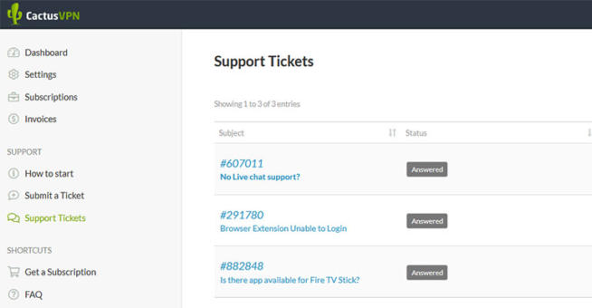 Support Ticket - CactusVPN