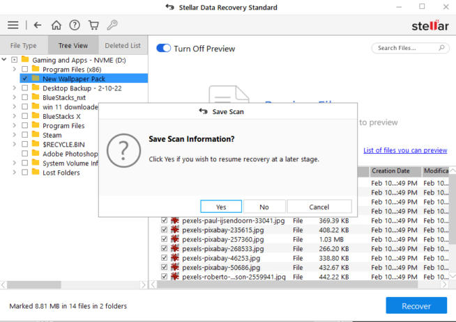 stellar data recovery save scan