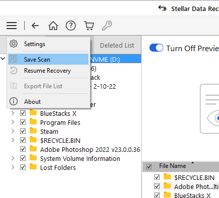 stellar data recovery save session