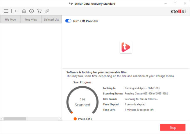 stellar data recovery scanning