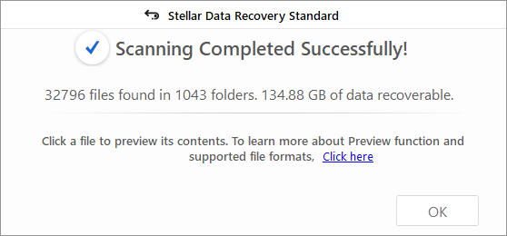 stellar data recovery scanning result overview