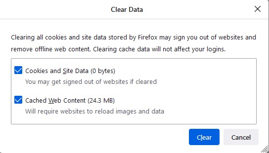 Mozilla clear data