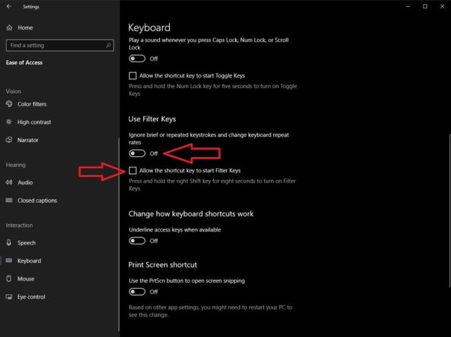 Keyboard Not Working Filter Keys 4