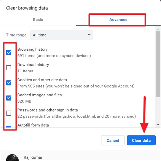 clear chrome browser data advanced