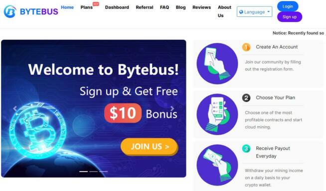 Bytebus Bitcoin Cloud Mining Site