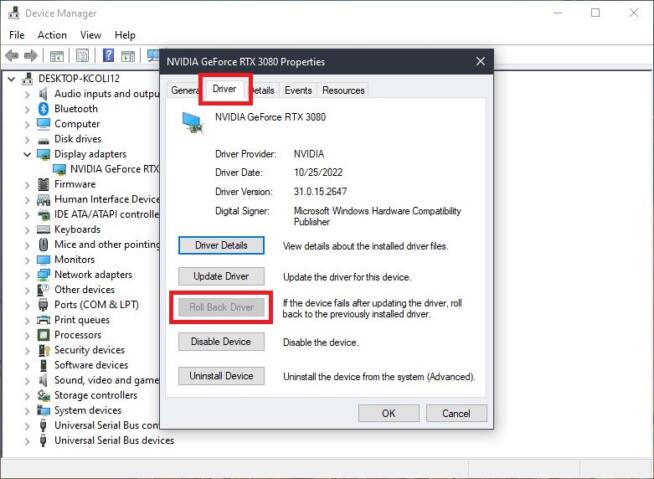 Device Manager Display Adapter Rollback 2