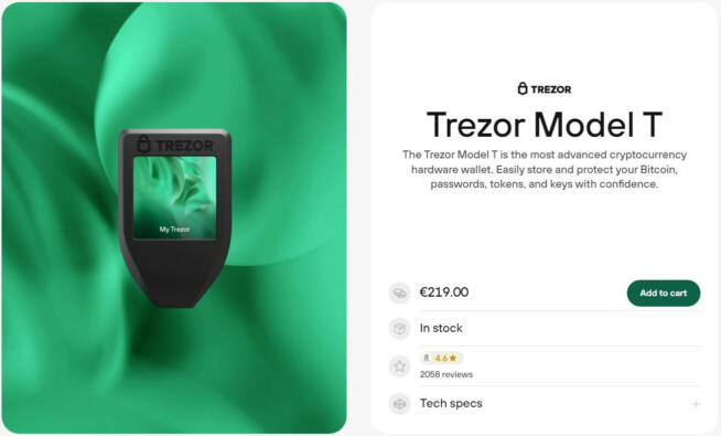 Trezor Model T Bitcoin Wallet