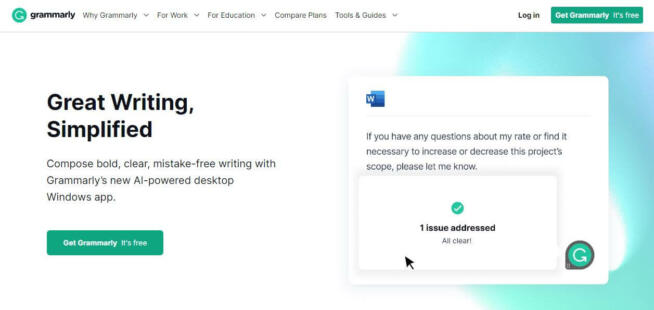 Grammarly AI writing software