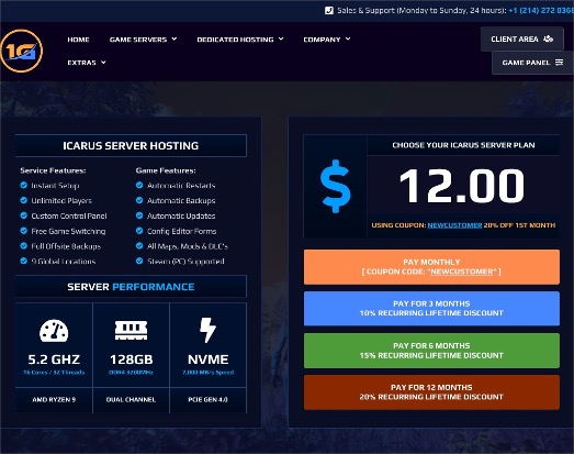 1GServerHost Icarus Server Provider