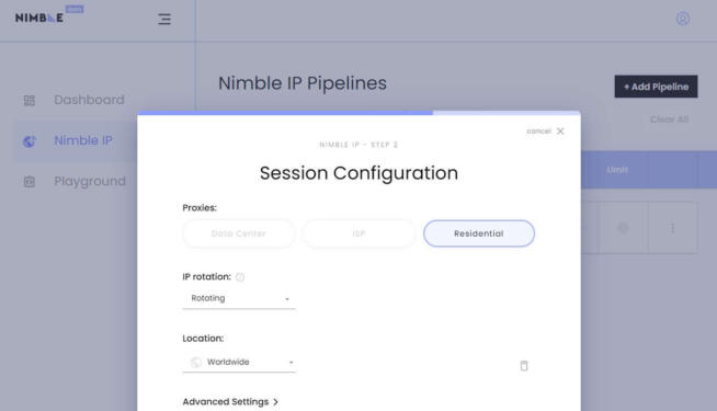 Nimbleway IP Session Configuration