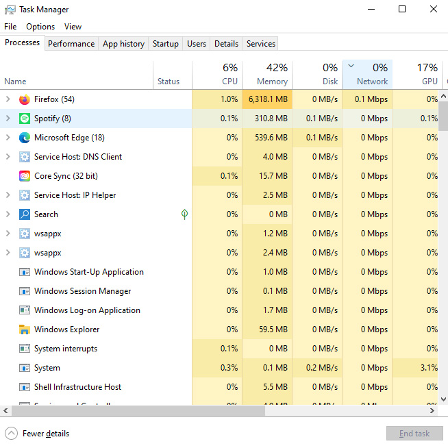 task manager interface