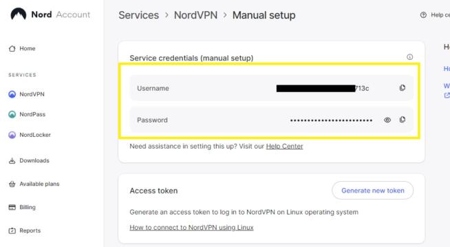 NordVPN Manual Setup Credentials