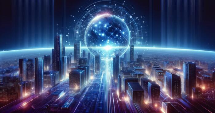 A futuristic digital artwork depicting the concept of advanced VPN technology
