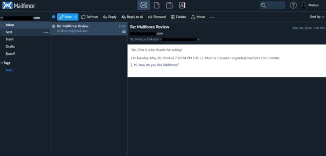 Mailfence Sent Message