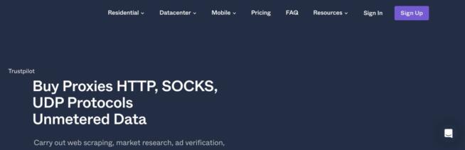 ProxyRack residential proxies homepage screenshot